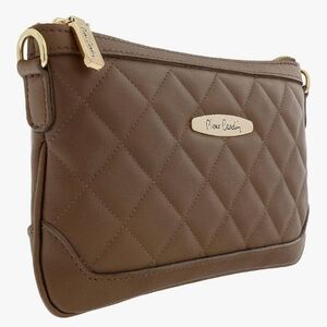 NWT Pierre Cardin Leather Quilted Crossbody Bag or Clutch, Dark Taupe
